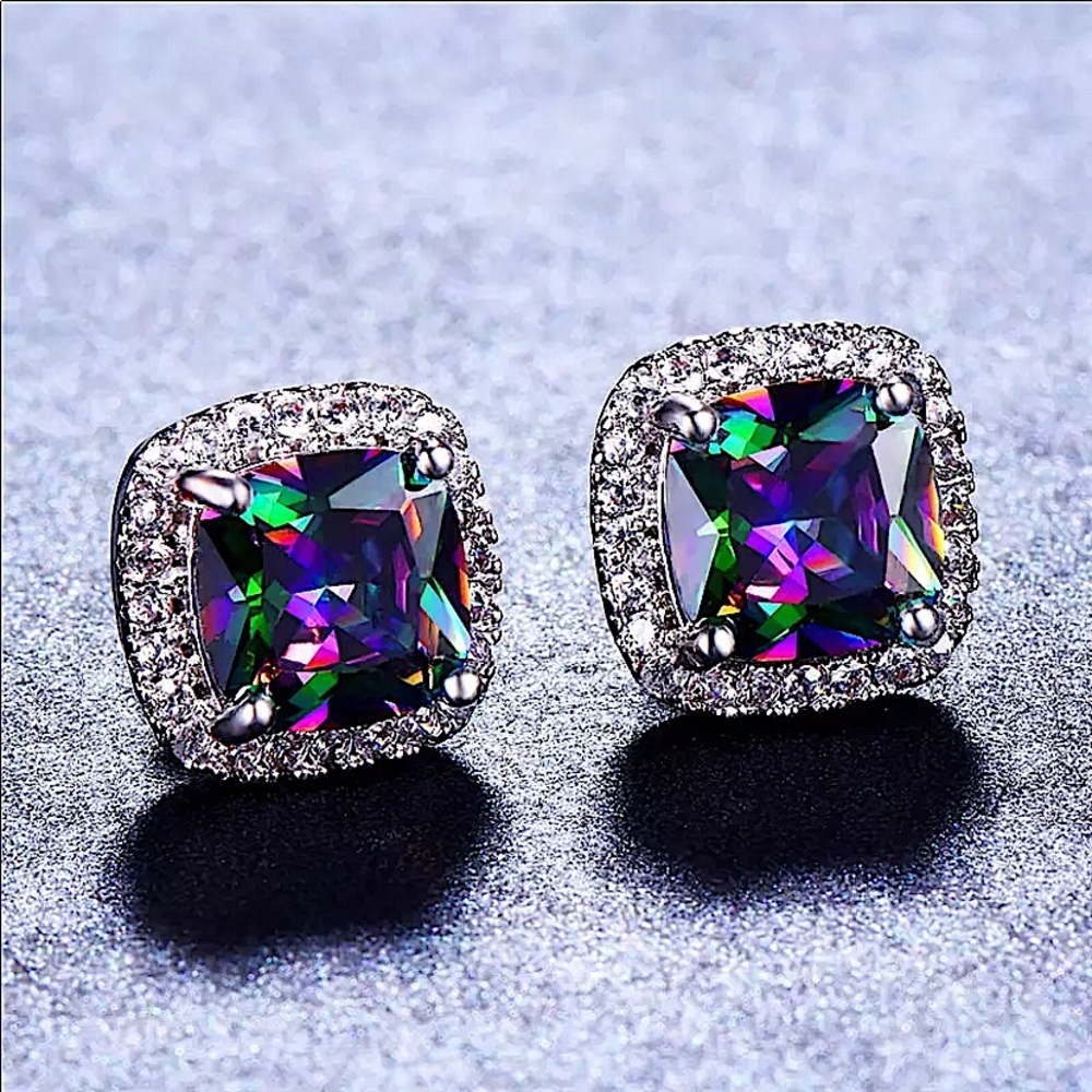 Mystic Fire Topaz Sterling Silver Stud Zircon Earrings - Picture 5 of 11